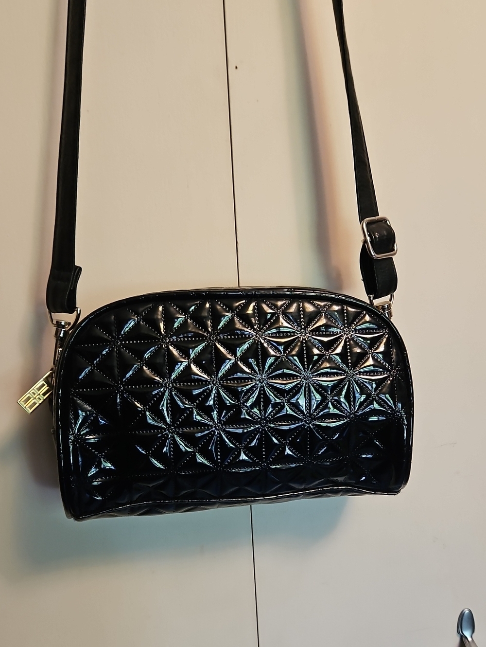 Elizabeth Arden Black Quilted Patent Crossbody Bag